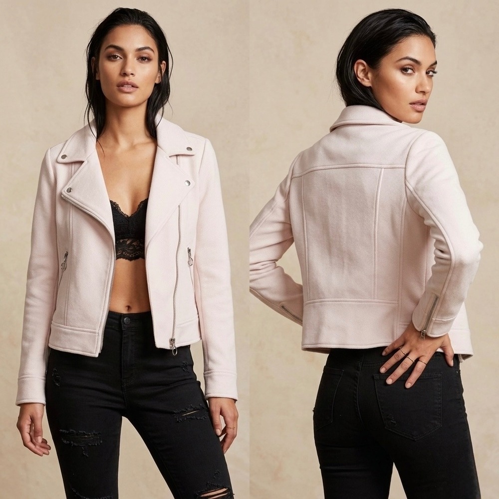 Ann Taylor Blush Pink Moto Jacket Textured Asymmetrical Zip Biker Size‎ 4